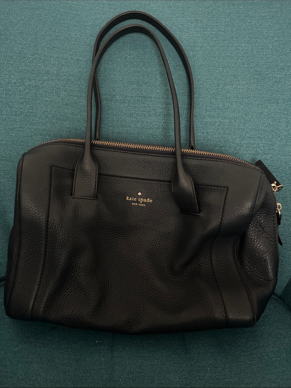 kate spade Navy Blue Pebbled Leather Tote with Gold Accents